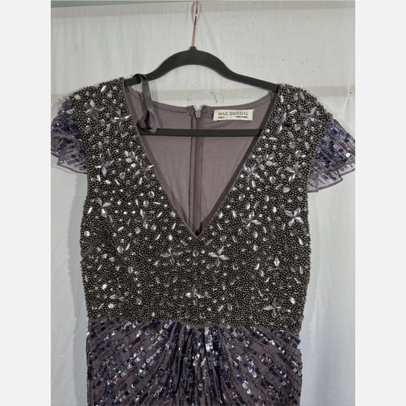 NWT $998 Mac Duggal [ 8 ] V Neck Cap Sleeve Hand Embellished Gown Heather Purple - Picture 9 of 16